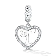 925 Sterling Silver Heart Letter Bead Charms Fits Bracelets and Necklaces, Alpha