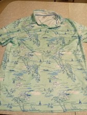 Men's Izod saltwater short sleeve polo Caribbean theme shirt size Medium EUC