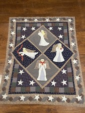 Americana Lap Quilt Wall Deco Appliqued Patchwork Angels Stars Christmas 55"x45"
