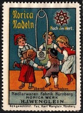 Póster sello Alemania vintage agujas Norica de alto valor disponible en todas partes