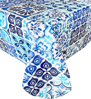 Mediterran Blau Fliesendruck Flanell Unterlegt Vinyl Tischdecke, Geometrisch Blau... - Bild 1 von 2