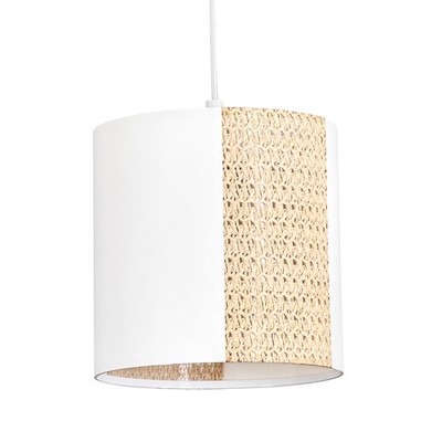 HOFSTEIN Appiano Hängelampe aus Metall/Papiergeflecht/Bast in Weiß/Natur/Beige