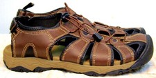 Khombu Mens Sandals sz 12 Fisherman Outdoor Brown Leather Flexible Sole Adjustab