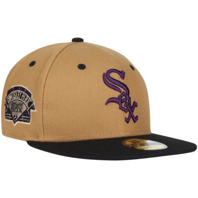 New Era Chicago White Sox Tan 59FIFTY Hat Comiskey Patch Size 1/4 Purple  UV