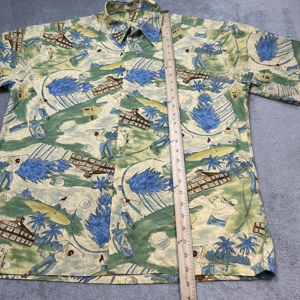 复古夏威夷衬衫高尔夫印花纽扣短袖男式 XL — 第 4/4 张图片