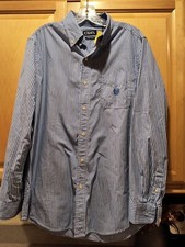Chaps Easy Care Blue Striped Long Sleeve M Dress Shirt Size