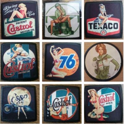 SEXY PIN UP GIRLS OIL CASTROL TEXAC0 76 BIKER HOTROD CUSTOM SEW / BÜGELBILD PATCH
