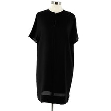 Tom and Linda Platt Vintage Black Short Sleeve Keyhole Neck Crepe Shift Dress 10