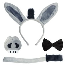 Donkey Costume Accessory Set- Donkey Ears Headband Tail Nose and BowTie Anima...