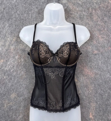 Wacoal B Tempted Corset Bustier Lingerie S Black Lace Y2K Layer  Sexy Feminine