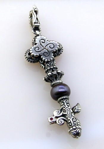 Barbara Bixby Citrine Pearl Key Pendant Sterling Silver 925 & 18k Gold SZ 2.5" - Picture 4 of 9