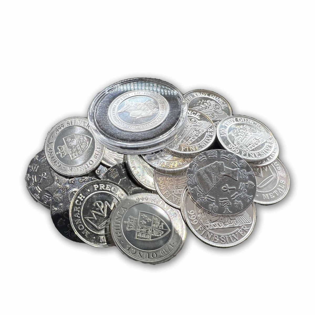 10 piece mixed lot of 1/10 Oz. Fine .999 Silver rounds and coins +