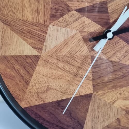 JONES WOOD EFFECT GEOMETRIC WALL CLOCK Black Brown Hanging 12" Diameter - 第 4/10 張圖片