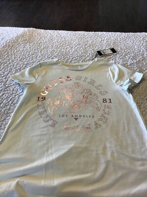 GUESS Girl's Size 14 Los Angeles Short Sleeve Foil Logo T-Shirt White Tee NOS