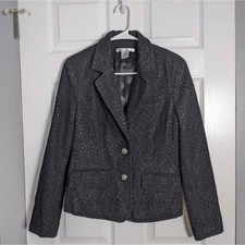 Wd.ny Long Sleeve Black Eyelet Crochet Lace Blazer With Jeweled Buttons Size 10