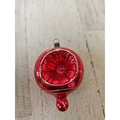Antique double reflector red finale teardrop glass mercury ornament Xmas tree