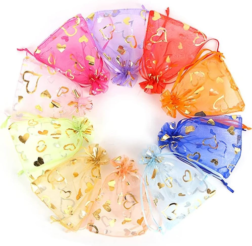 100PCS 3.5X4.5'' (9X12Cm) Organza Bags Jewelry Wedding Favors Party Pattern Prin