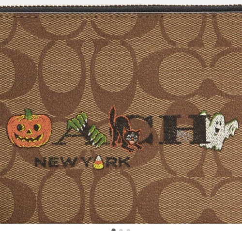 NWT! COACH Large Corner Zip Wristlet In Signature Canvas With Halloween C6037 - Picture 2 of 4