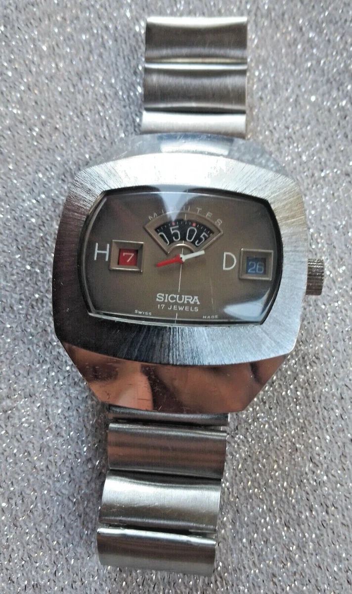 Sicura watch Jump hours mens 17 jewels stainless steel Swiss made