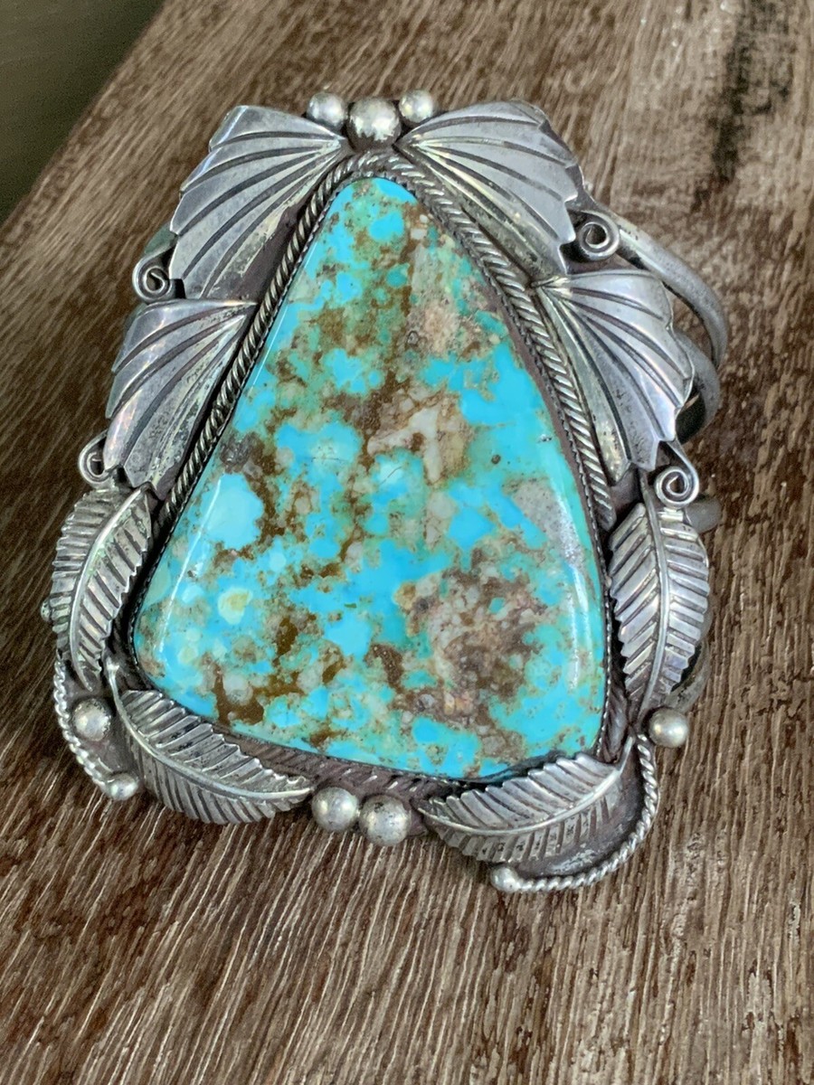 KENNETH R BEGAY TURQUOISE+SILVER CUFF 145g HUGE GEM QUALITY