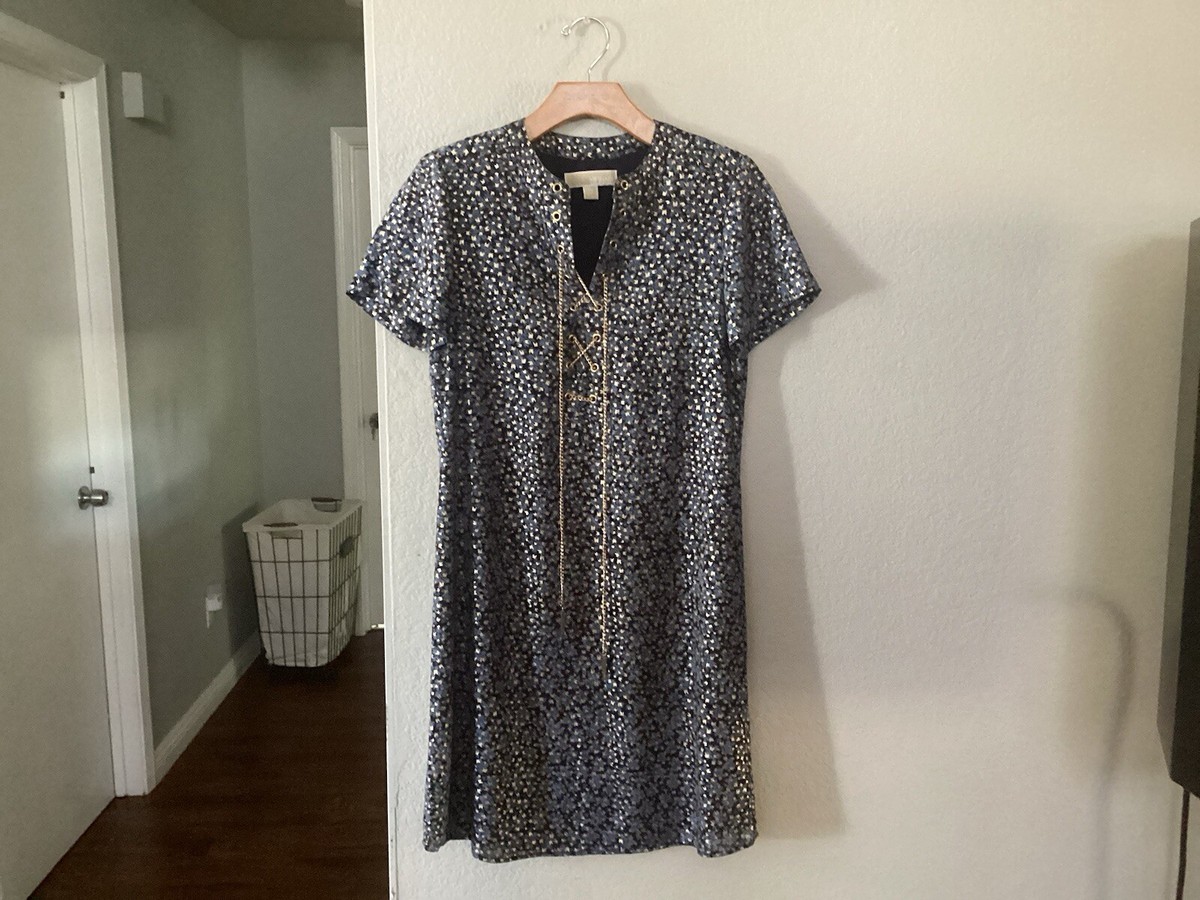 michael kors blue dress with gold chain Extra Small & Golden Full length