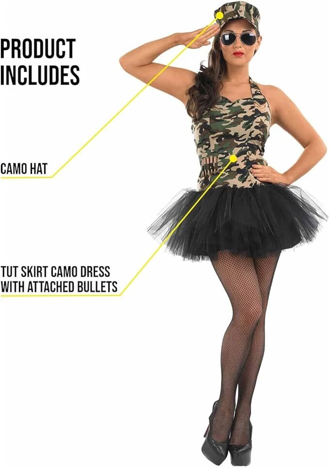 Mujeres Ejército Niña Disfraz Damas Sexy Soldado Militar Camuflaje Tutú Vestido Halloween Foto 3 de 4