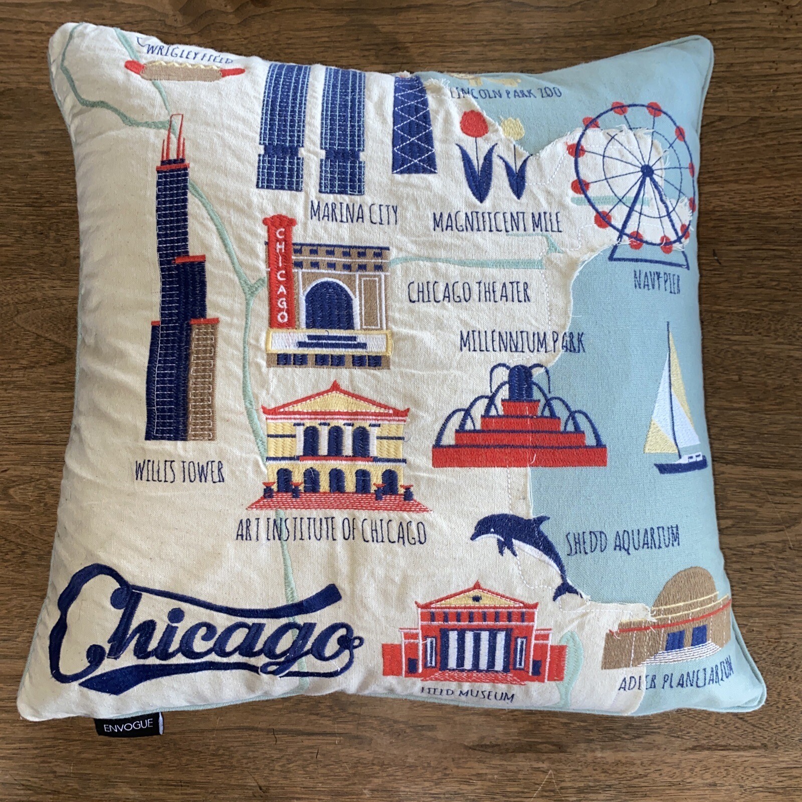 Embroidered Chicago pillow ENVOGUE large Down Filled eBay