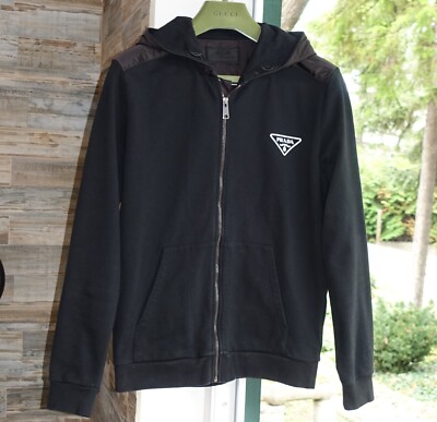 PRADA JACKET XL sweater logo hoodie hoody black pullover zip nylon re