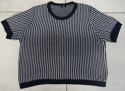 RIANI - DAMEN - STRICK  PULLOVER - KURZARM - SCHWARZ-WEISS 