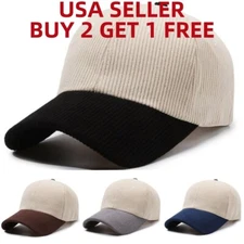 Two Tone Corduroy Baseball Cap Dad Hat Classic Adjustable Soft Plain Cap
