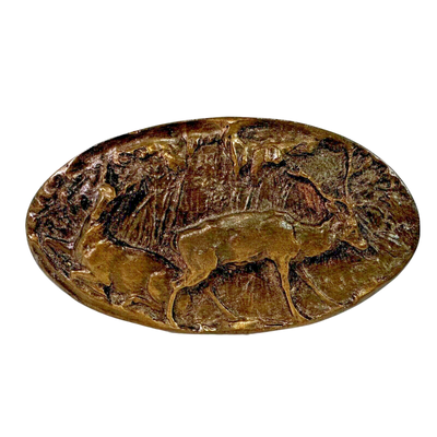 Vintage ADEZY Brass Belt Buckle OVAL Deer Grazing Buck or  display picture 1