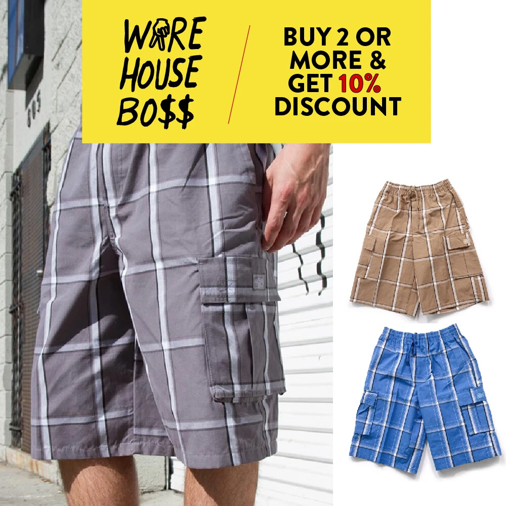 Mens plaid shop cargo shorts