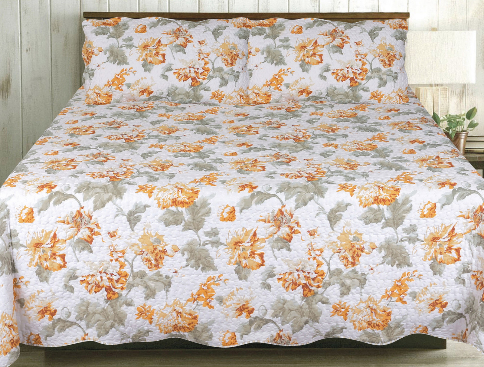 Quilted Floral Bedspread Throw Throwover Bedding Set Green Pink Blue 5