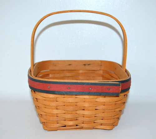 Longaberger 2001 canasta rojo azul acento tejidos rojo blanco forro de tela a cuadros - Imagen 5 de 12