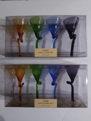 New In Box Set Of Two Pier 1 Cordials Art Glass Blown New Never Used 