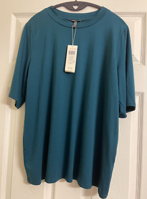 NWT $118 Eileen Fisher Blue Sprus Fine Tencel Jersey Mock Neck Top