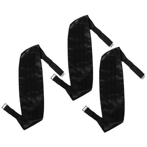 3pcs Men’s Solid Color Cummerbund - Adjustable Satin Black Groomsmen Waistband - Picture 2 of 12