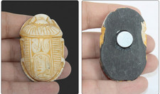 UNIQUE ANCIENT EGYPTIAN SCARAB HIEROGLYPHS Amulet Protection With Magnet in Back