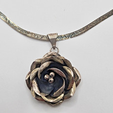 Sterling Silver Mexico Taxco Blooming Flower Pendant Necklace Artist Stamp 20"