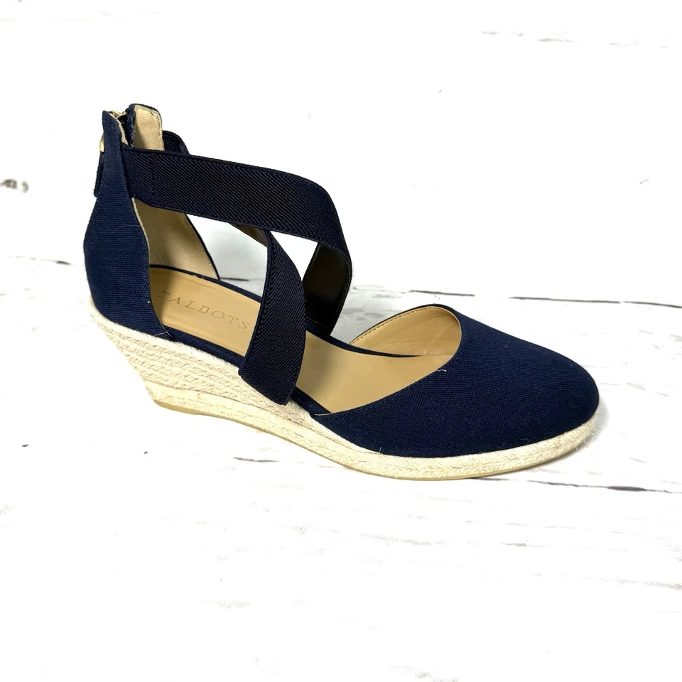 Zapatos Talbots Lyndsay para mujer 8,5 azul Dorsey alpargata cuñas lona usados en excelente estado Foto 3 de 4