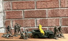 Vintage Plastic MPC BATTLE War Playset American JEEP Tim Mee Soldiers WWII