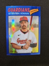 2026 Topps Heritage #139 Steven Kwan Chrome Blue Refractors #/150