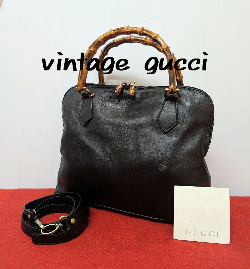 Vintage Gucci Bamboo Leather Handbag Shoulder Bag Excellent Condition Rare