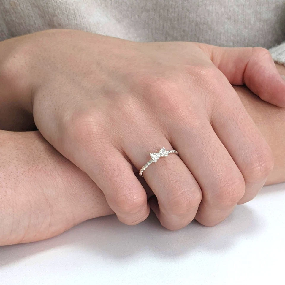 Silverly Anello Donna Argento Sterling 925 11 Zirconi Fiocco a a Corda - Immagine 4 di 4