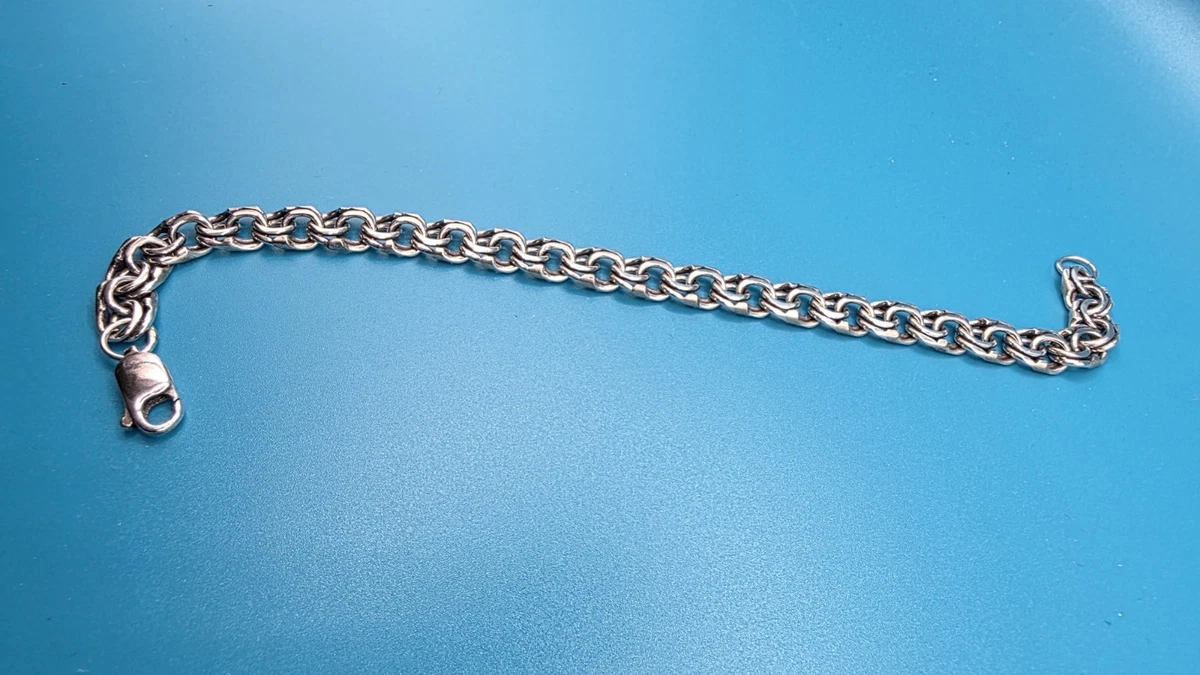 Schweres 925 Sterlingsilber Chino Doppel Glieder Handarbeit Armband 8,85 Zoll