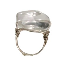 Sterling Silver Handmade Wire Wrapped Clear Quartz Bead Ring Size 6 Transparent
