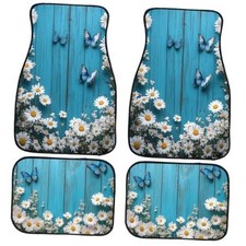 Car Floor Mats Daisy Blue Butterfly Rustic 26.8"L x 17.3"W x 0.12"Th Flower