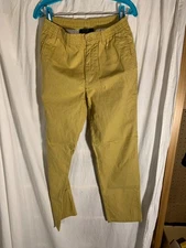 Relaxed Beach Linen Striaght Leg Pants Size Medium Elastic Waist Womens Yellow
