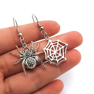 Vintage Gothic Zinc Alloy Spider Web Drop Earrings Halloween Gift Women Jewelry