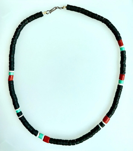 Vintage Native American black shell+ beaded necklace Sterling Silver ...